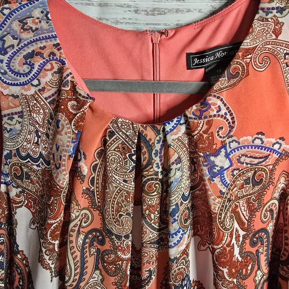 Jessica Howard Coral and Blue Paisley Knee Length Dress Size 12 - Picture 2 of 6